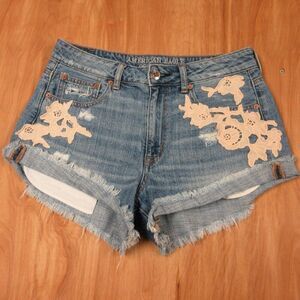 AMERICAN EAGLE Hi-Rise Festival Jeans Shorts Sz 8 Frayed‎ Hem Ripped Denim Jorts